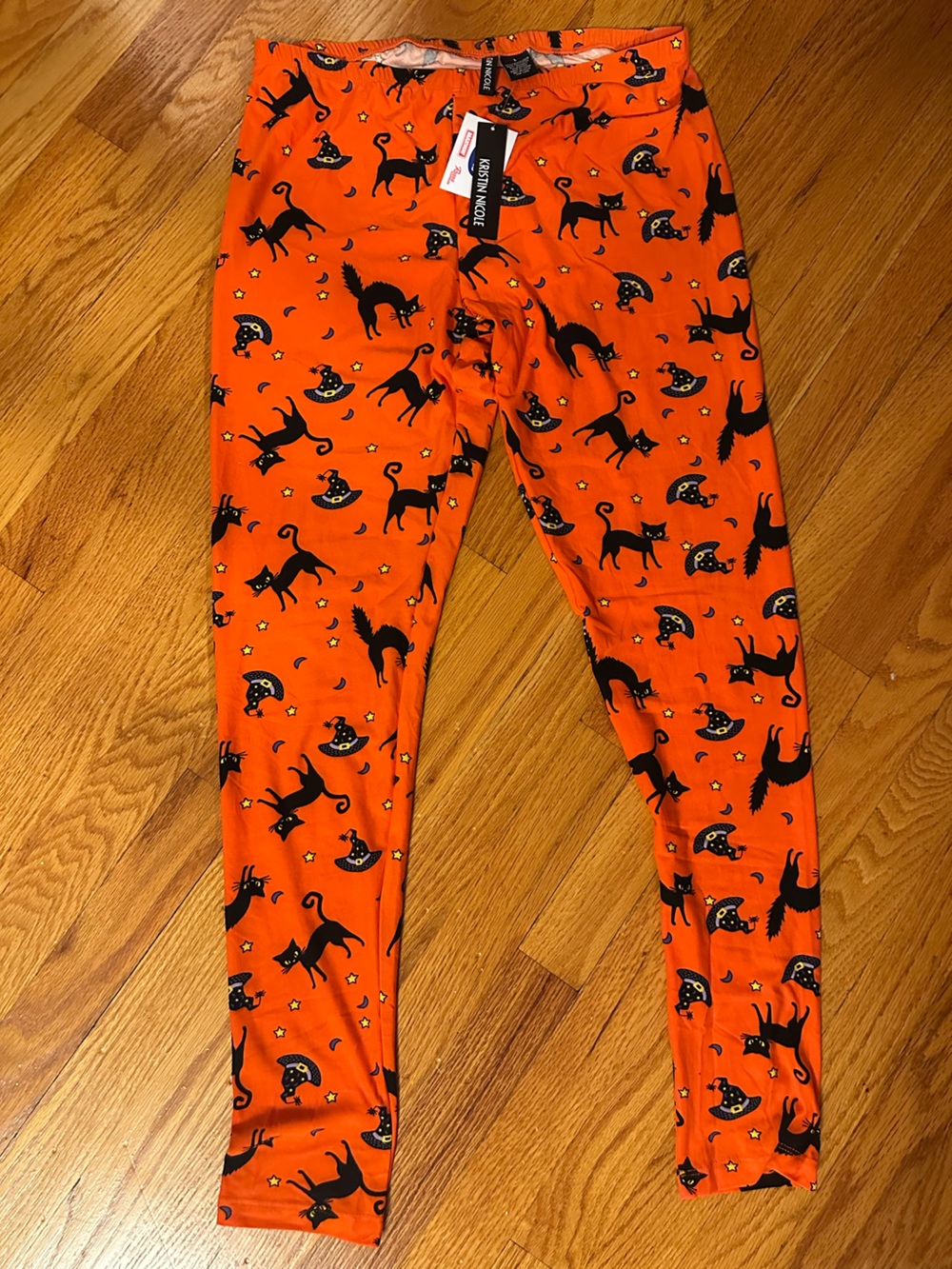 Women's Halloween Black Cat Leggings - Orange